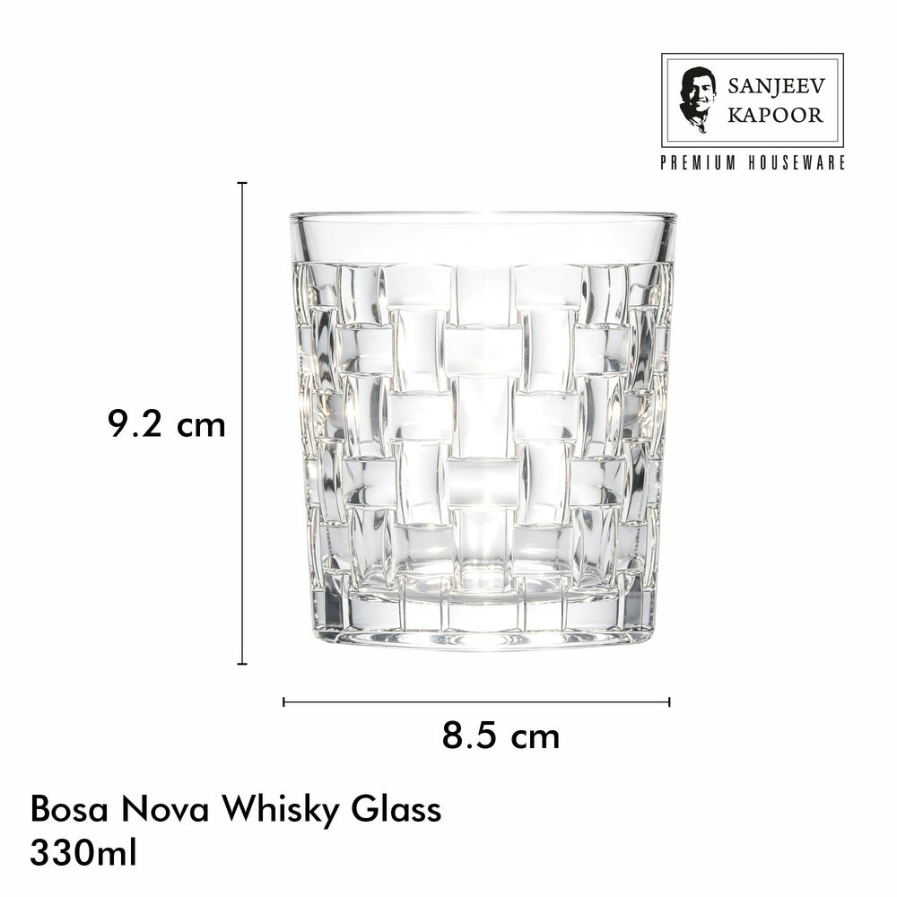 Sanjeev Kapoor Bosa Nova Whisky Glasses Set of 6- 330 ml, Transparent