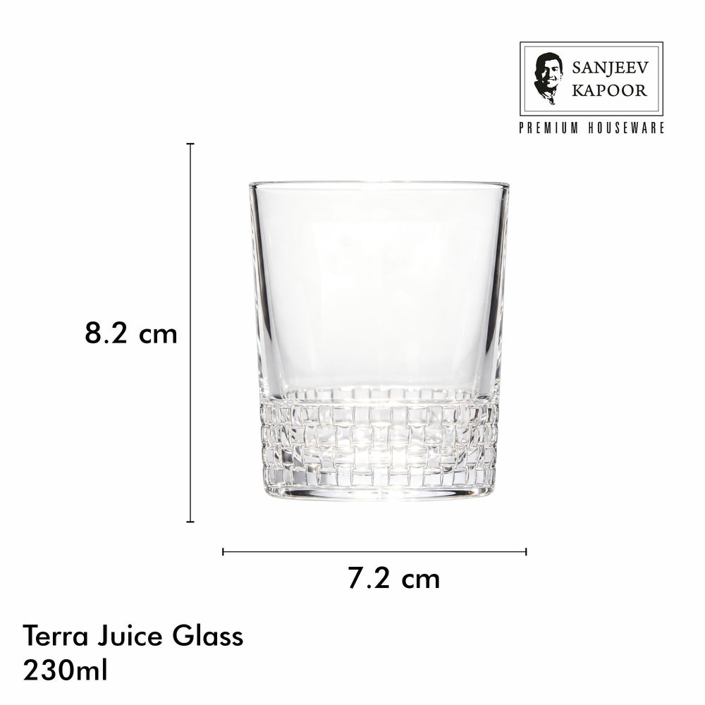 Sanjeev Kapoor Terra Juice Glasses Set of 6- 230 ml, Transparent