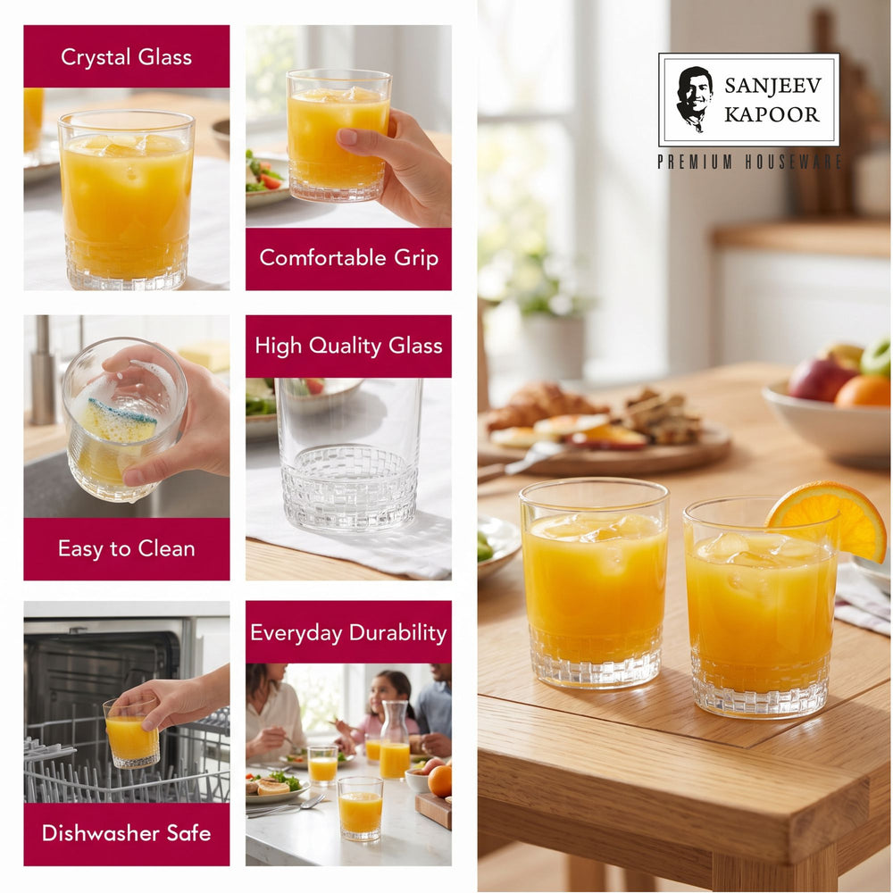 Sanjeev Kapoor Terra Juice Glasses Set of 6- 230 ml, Transparent
