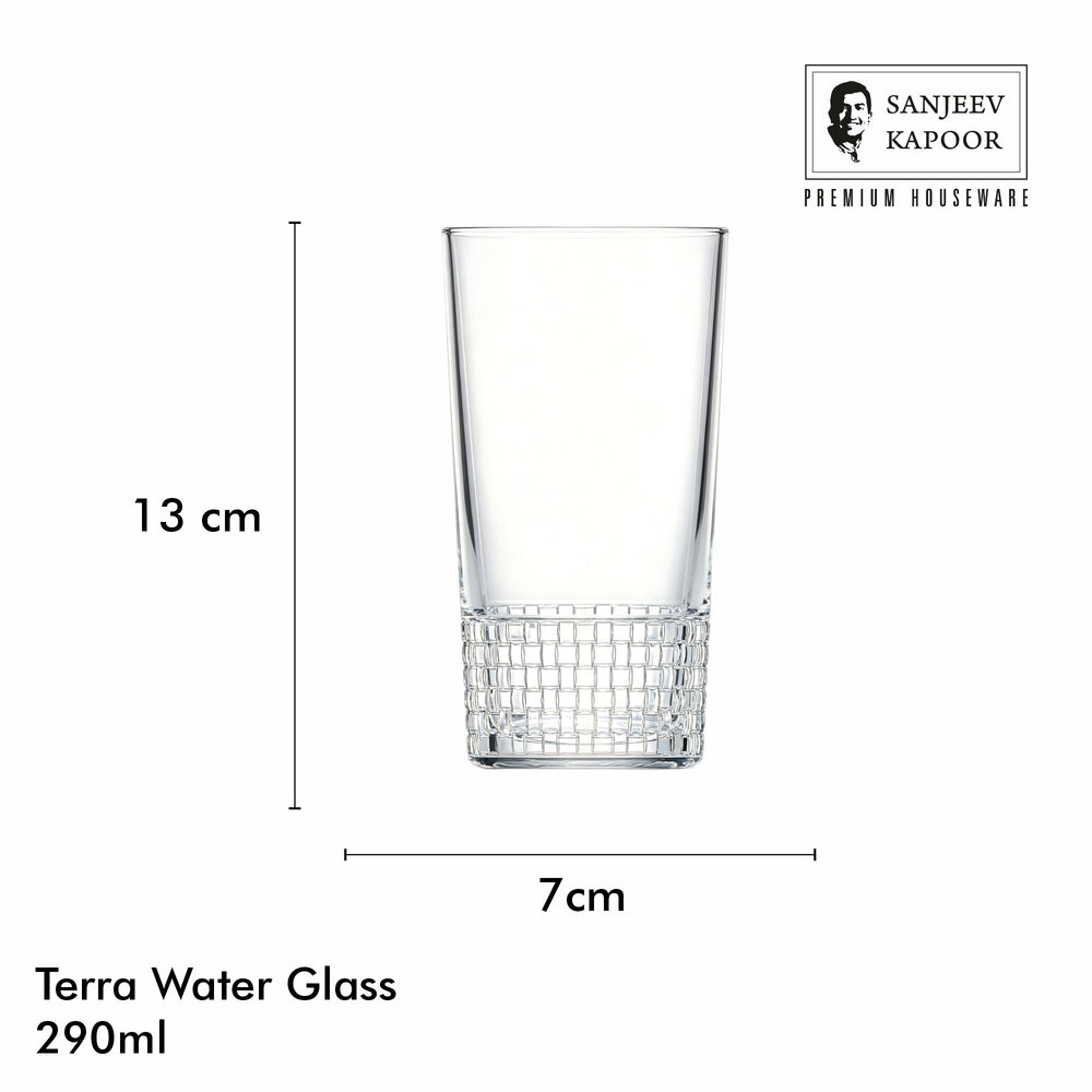 Sanjeev Kapoor Terra Water Glasses Set of 6- 290 ml, Transparent