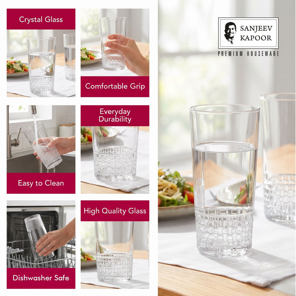 Sanjeev Kapoor Terra Water Glasses Set of 6- 290 ml, Transparent