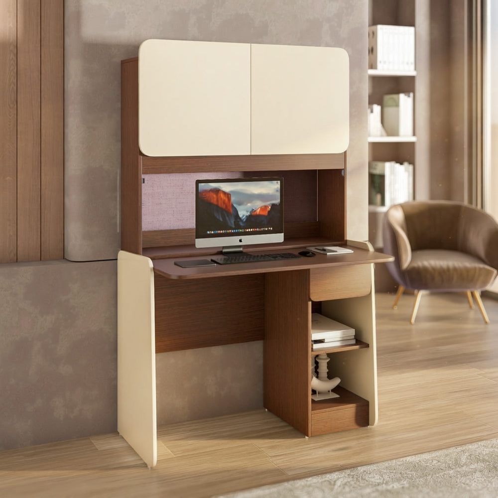 Sliven Computer Table with Hutch- Legno Oak Dark & Ivory