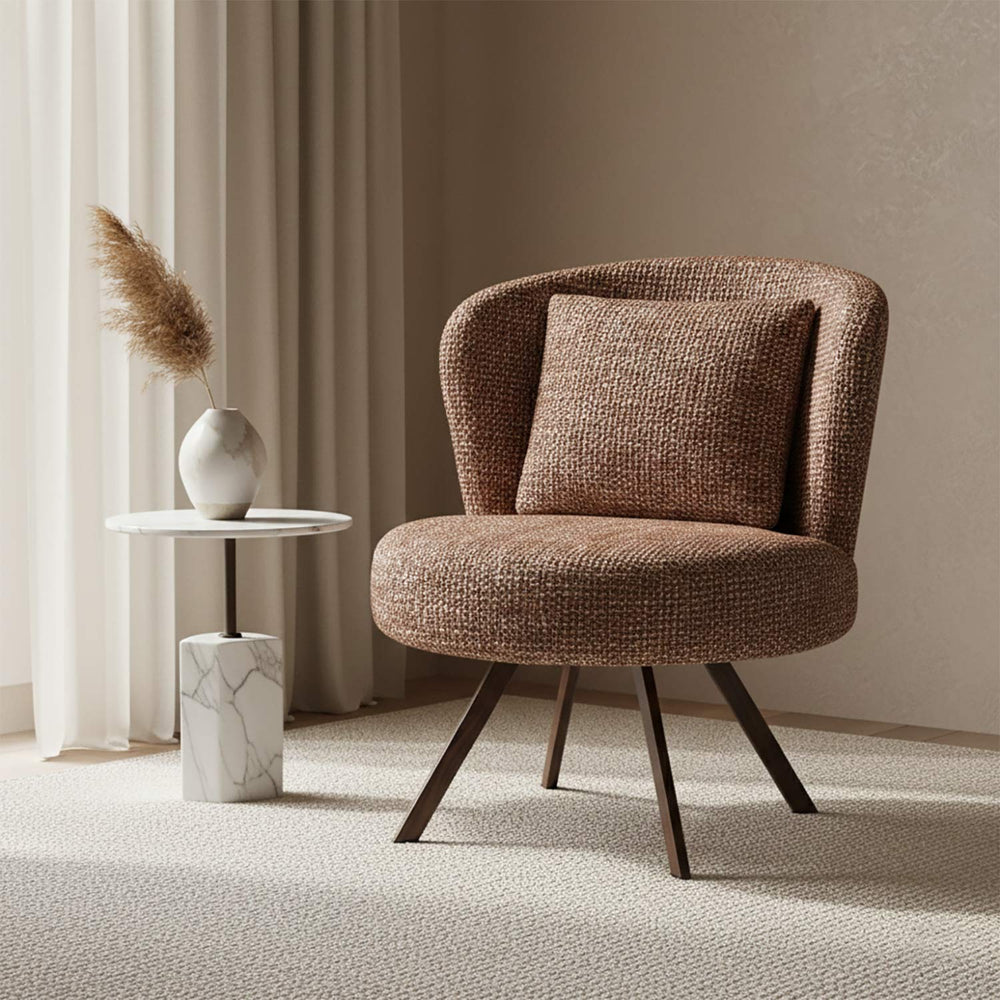 Sola textured Fabric Lounge Chair- Rust Brown
