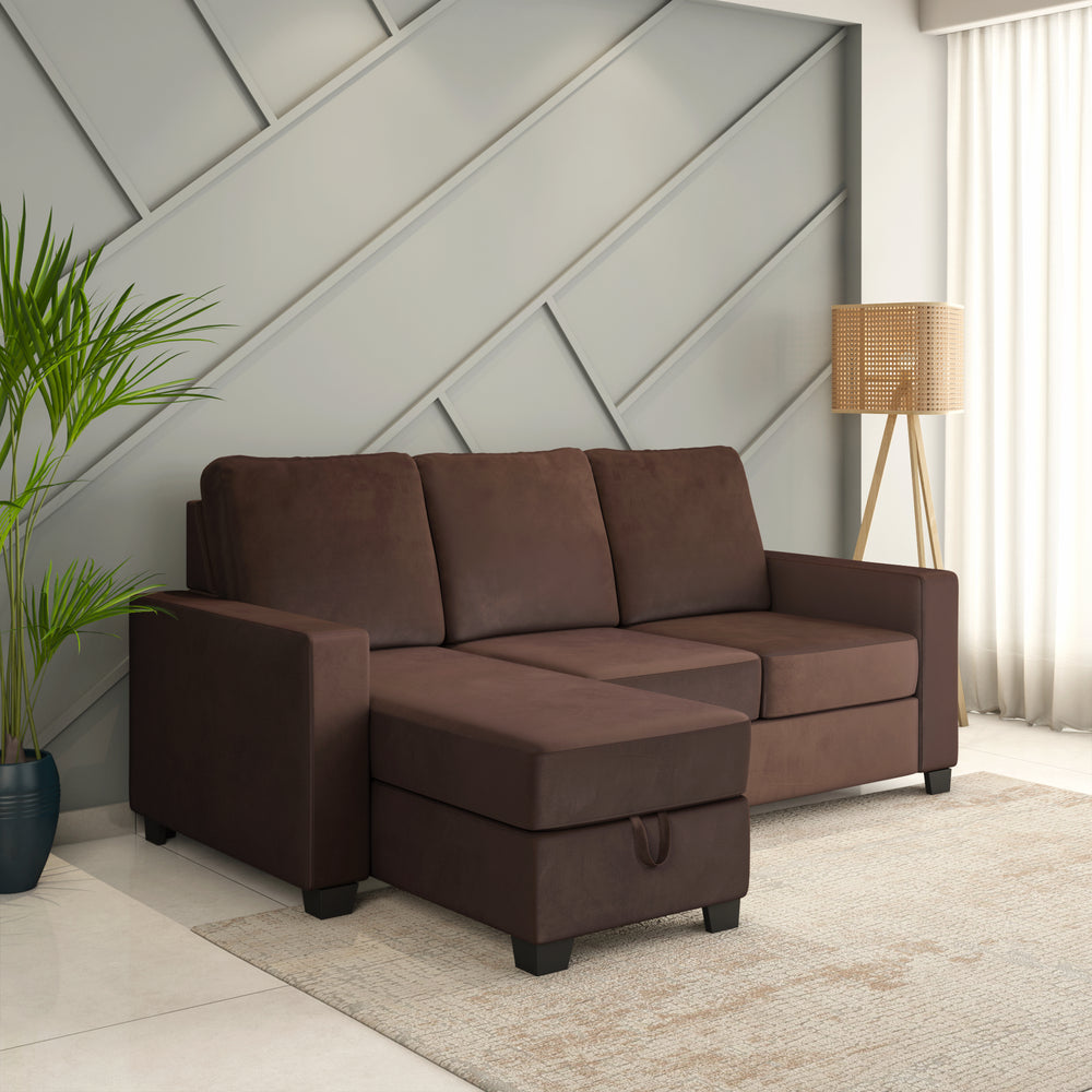 Shirley 2 Seater Fabric Lounger Sofa- Choco Brown