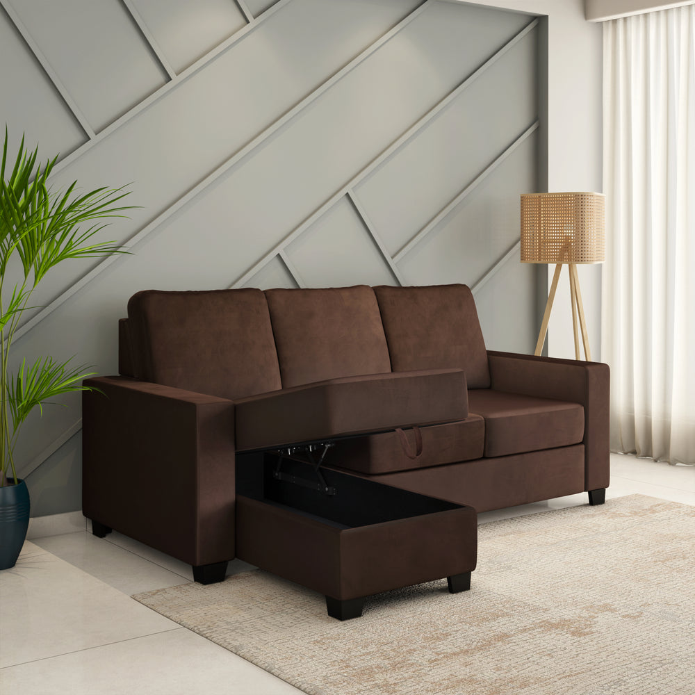 Shirley 2 Seater Fabric Lounger Sofa- Choco Brown