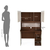 Sliven Computer Table with Hutch- Legno Oak Dark & Ivory