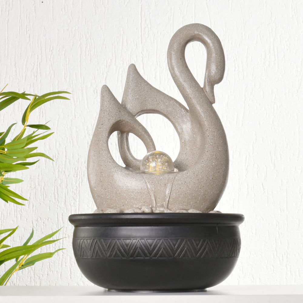 Swan Shaped Polyresin Decorative Table Top Water Fountain with LED Light- Sand