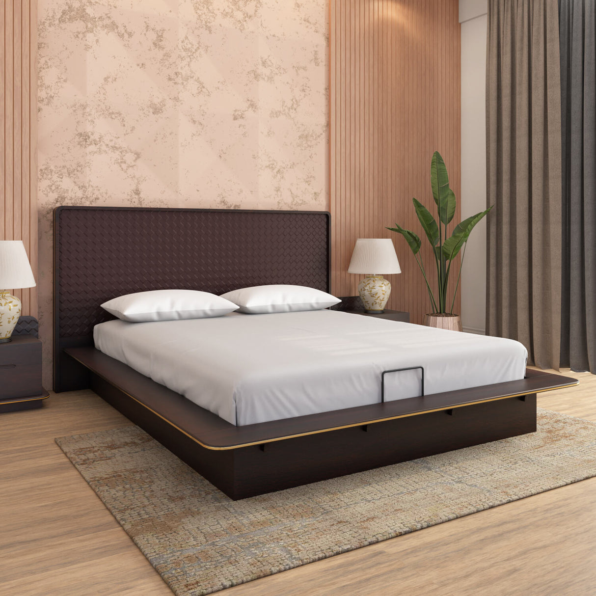 Triton Queen Bed with Hydraulic Storage (Cocoa Brown)