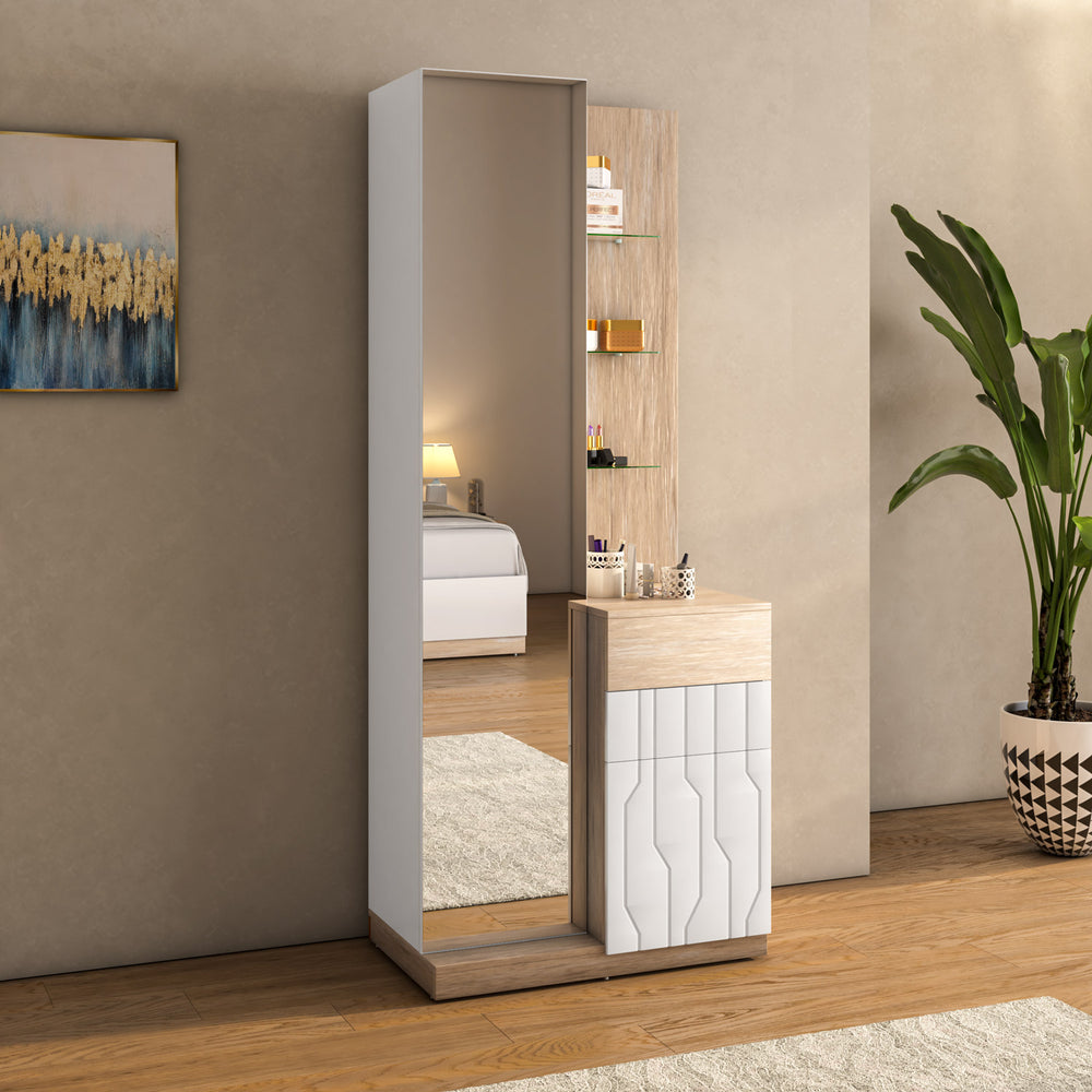 Tron Engineered Wood Dresser- Travertine & White