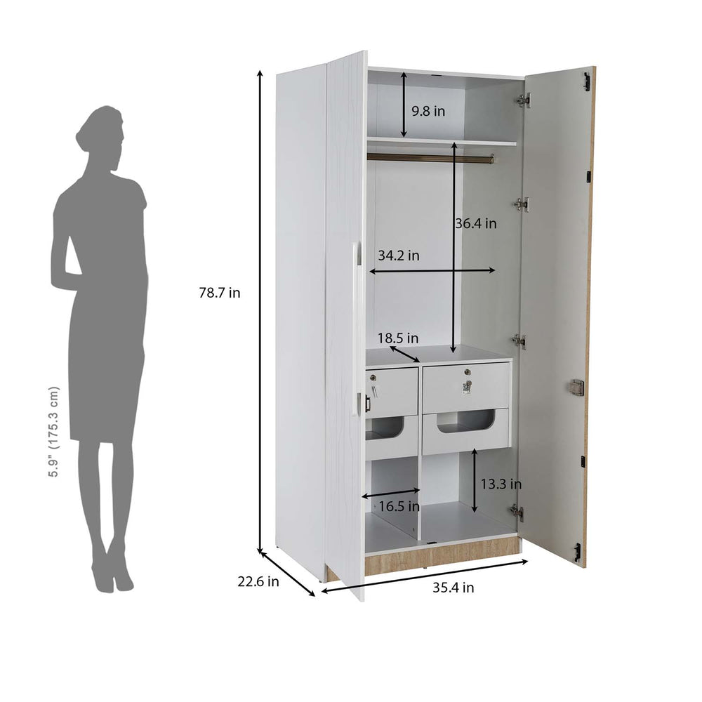Tron 2 Door Wardrobe- Travertine & White