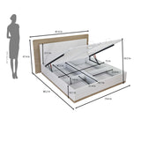 Tron King Bed with Hydraulic Storage- Travertine & White