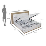 Tron Queen Bed with Hydraulic Storage- Travertine & White