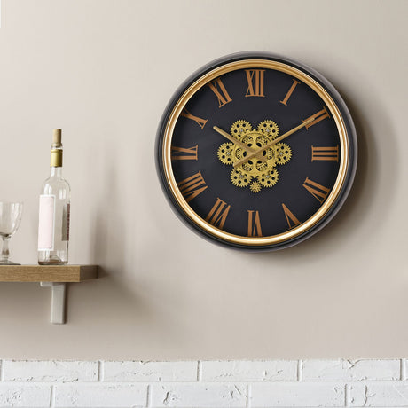 Nilkamal Roman Numerals And Gear Design Analog Wall Clock Black Gold