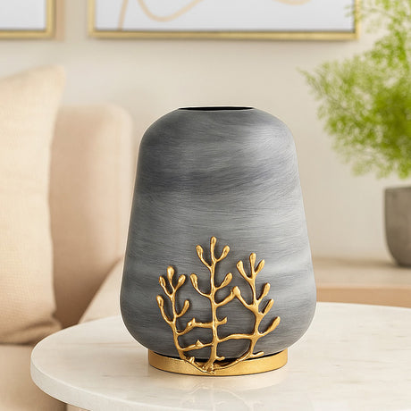 Decorative Droplet Vase with Golden Branch Large - Gold
