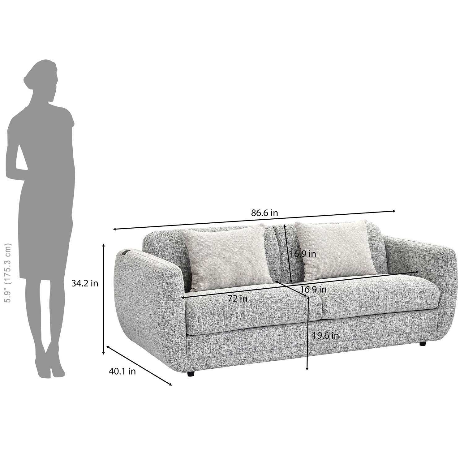 Nestivo 3 Seater Fabric Sofa Cum Bed with Pocket Spring Mattress- Texture Grey