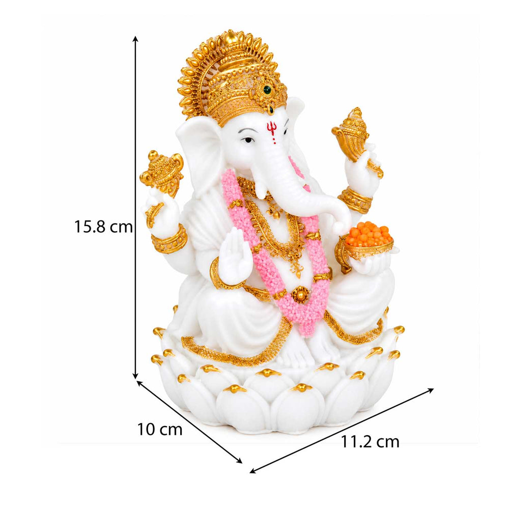 Vandanam Decorative Ganesha on Lotus Showpiece- White & Gold
