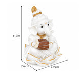 Vandanam Decorative Ganesha with Dhol Showpiece- White & Gold