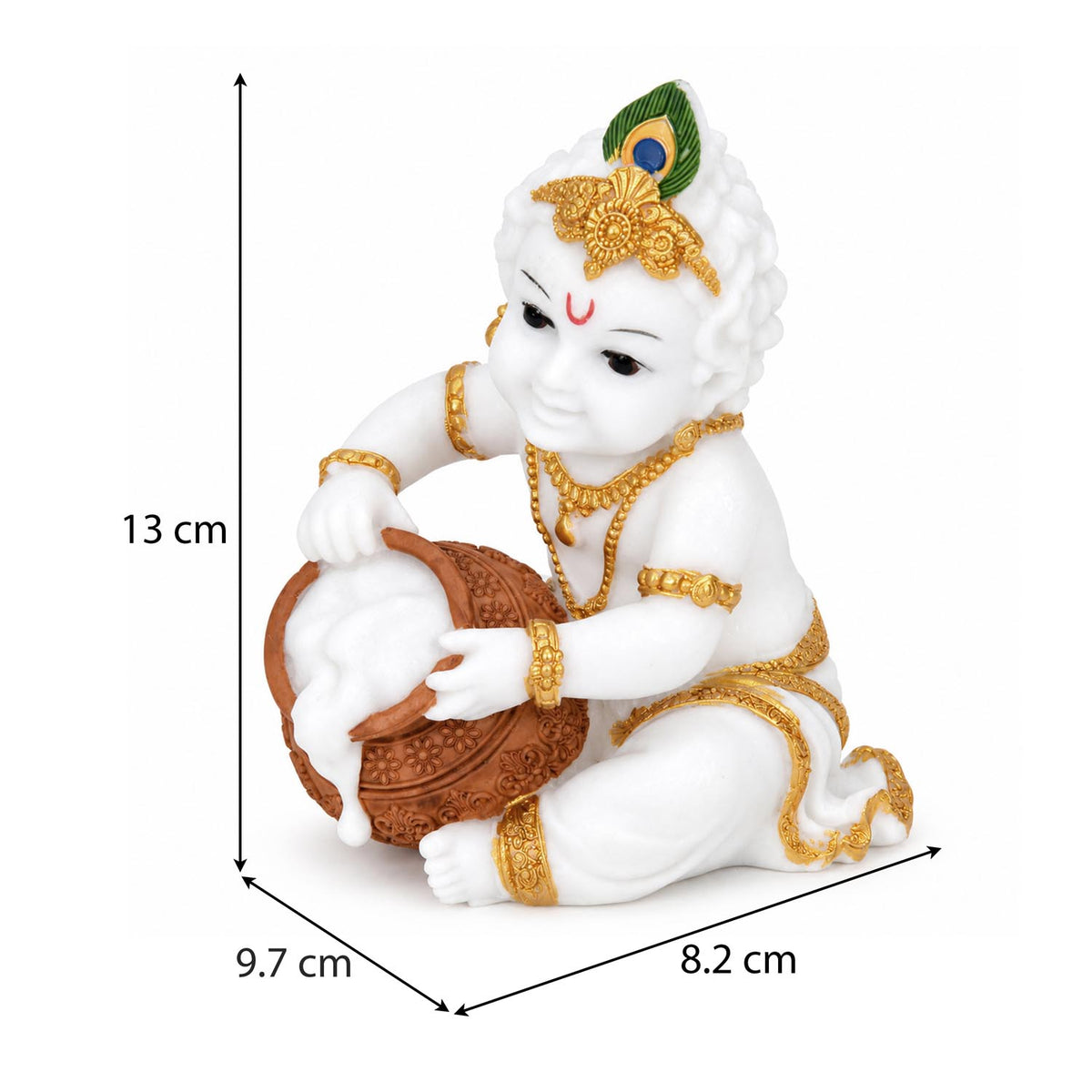 Vandanam Decorative Baby Krishna with Matki Showpiece- White & Gold