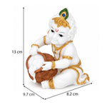 Vandanam Decorative Baby Krishna with Matki Showpiece- White & Gold