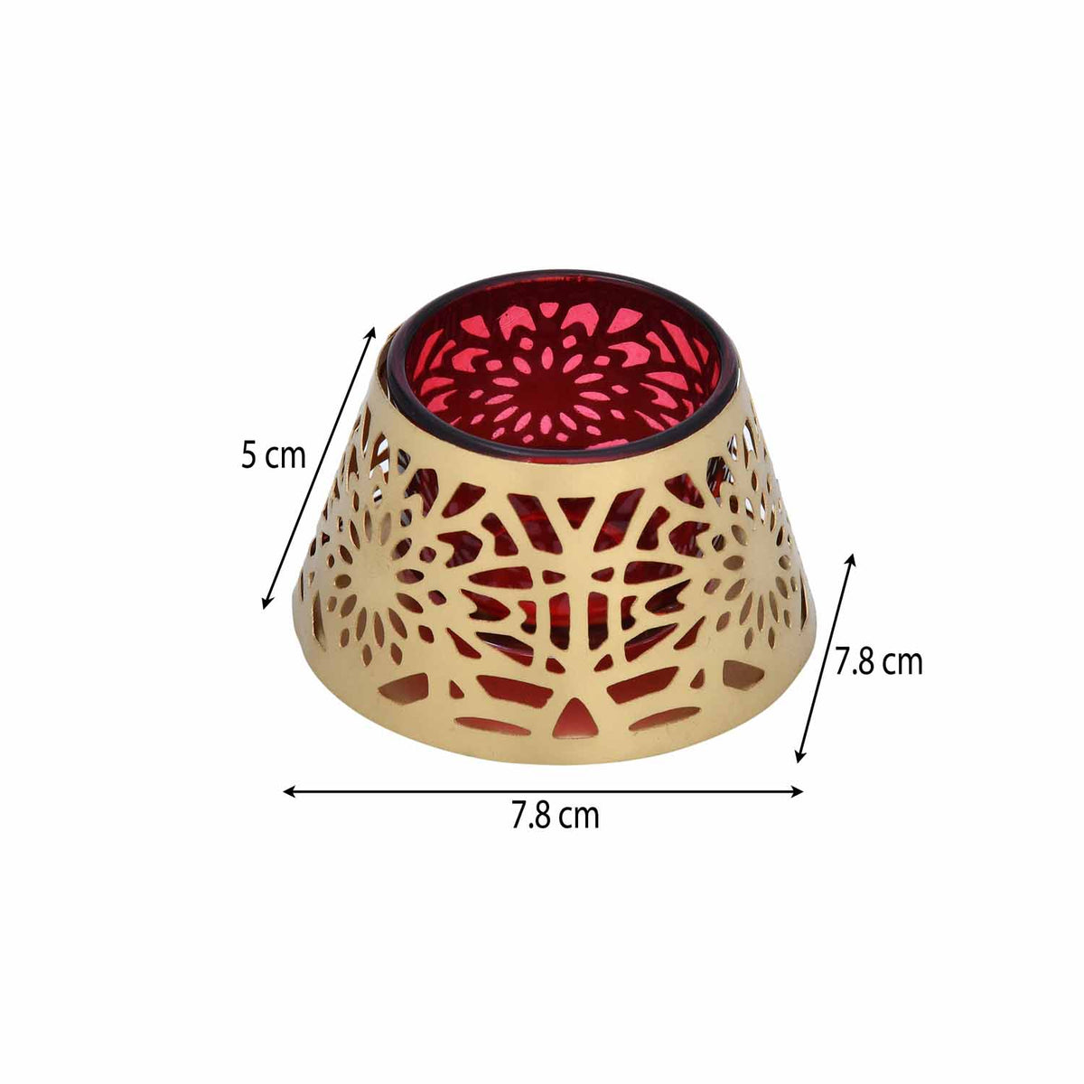 Golden Bloom Decorative Votive Tealight Candle Holder- Golden & Red