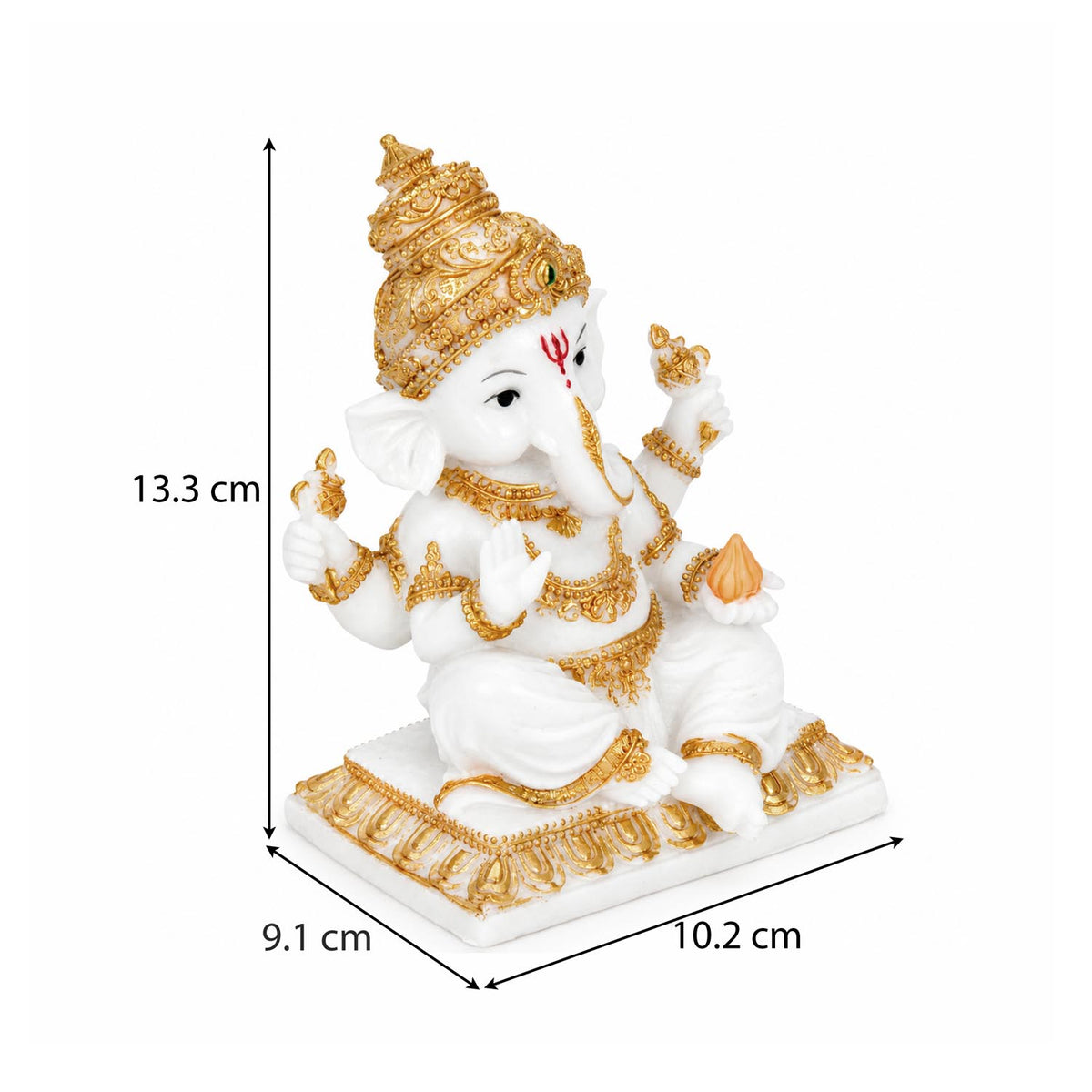 Vandanam Decorative Sitting Ganesha with Modak Showpiece- White & Gold