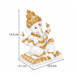 Vandanam Decorative Sitting Ganesha with Modak Showpiece- White & Gold