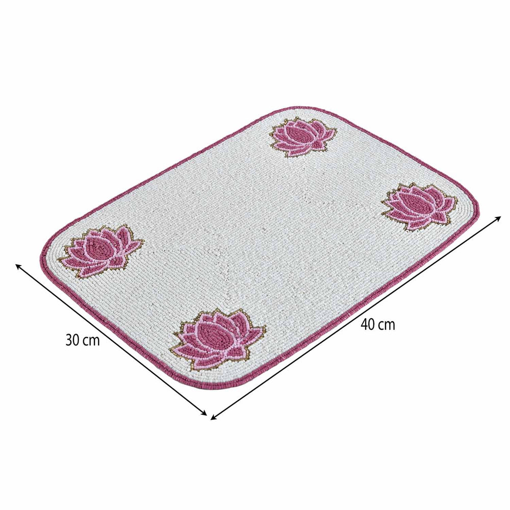 Madhuban Rectangular Lotus Beaded Placemat- Pink