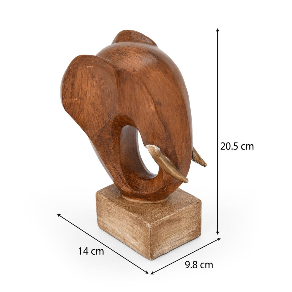Elephant Head on Base Showpiece- Brown