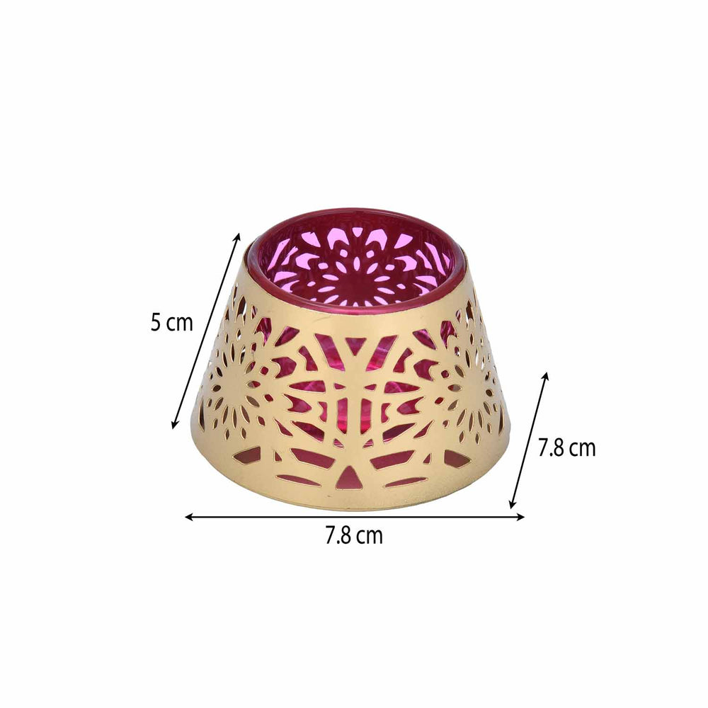 Golden Bloom Decorative Votive Tealight Candle Holder- Golden & Pink