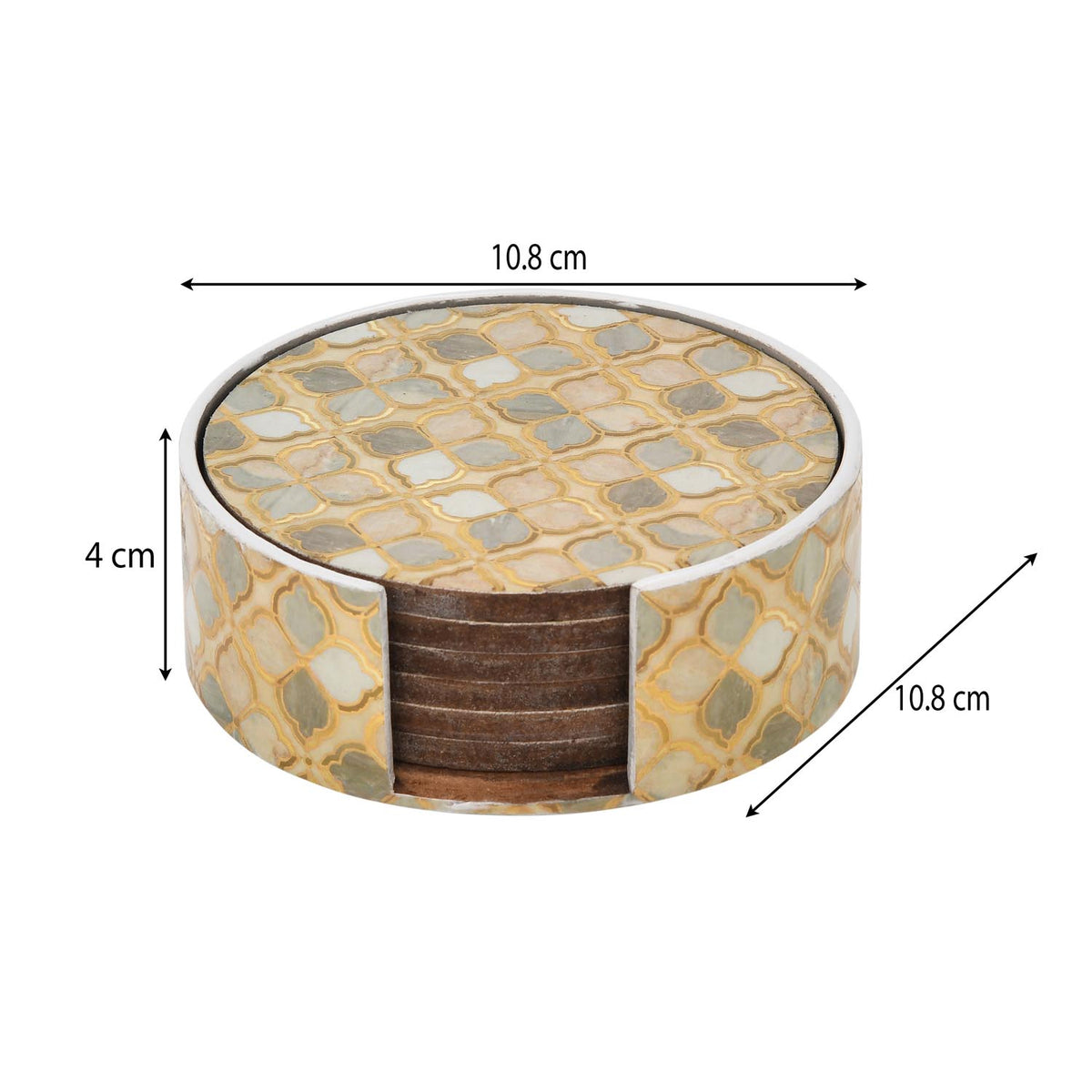 Decorative Set of 4 Coaster with Handle- Brown