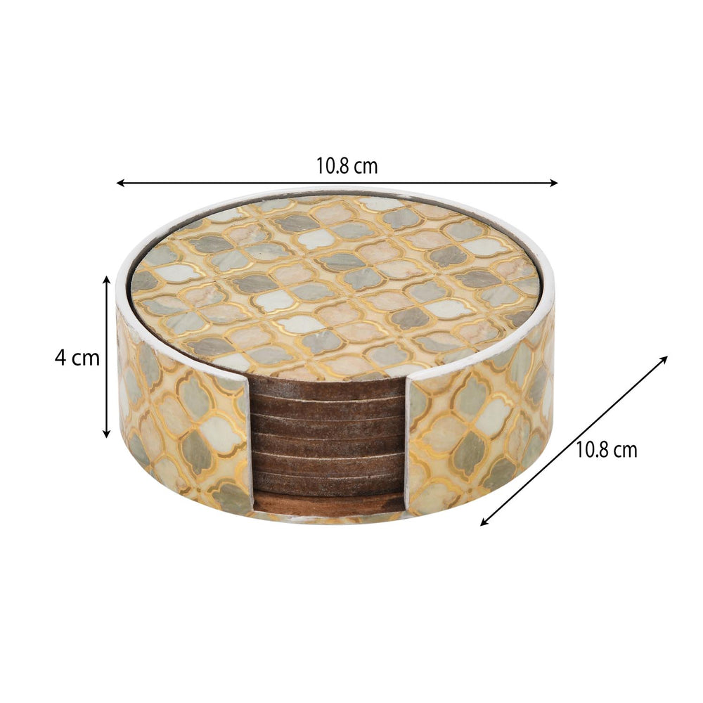 Decorative Set of 4 Coaster with Handle- Brown