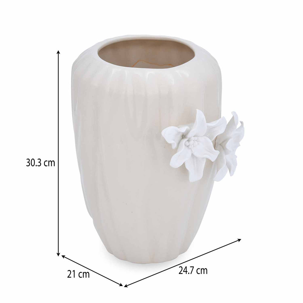 Elan Flora Semi Oval Dual Lily Medium Vase- Cream & White