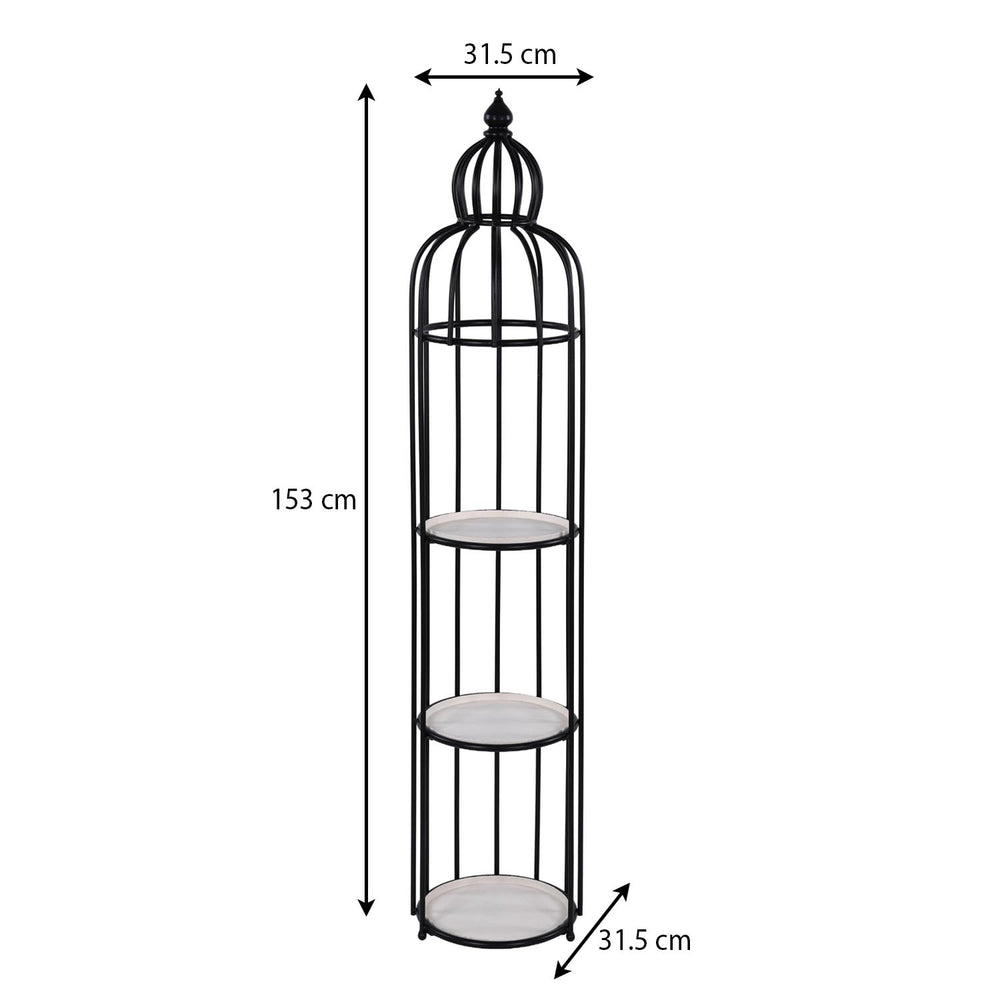 Bird Cage Shape Metal Planter Stand- Ivory & Black
