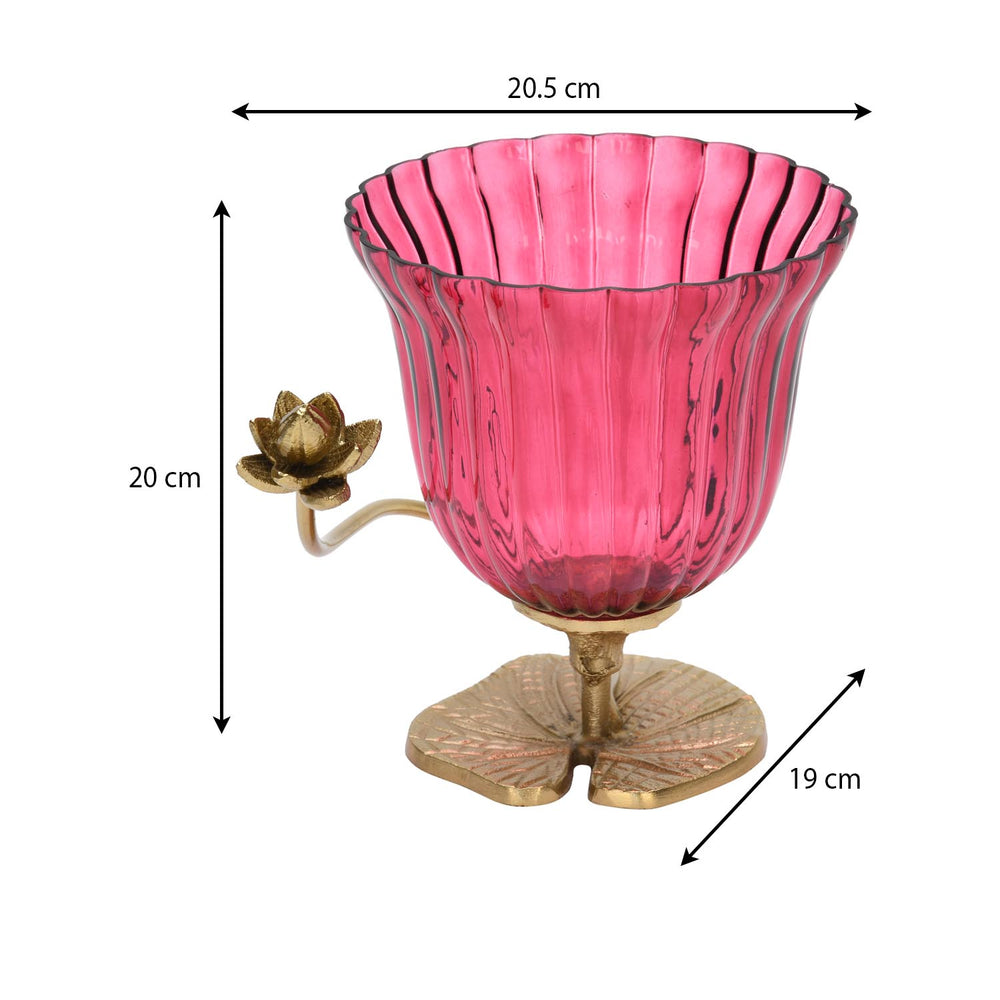 Hurricane Lotus Candle Holder- Pink & Gold