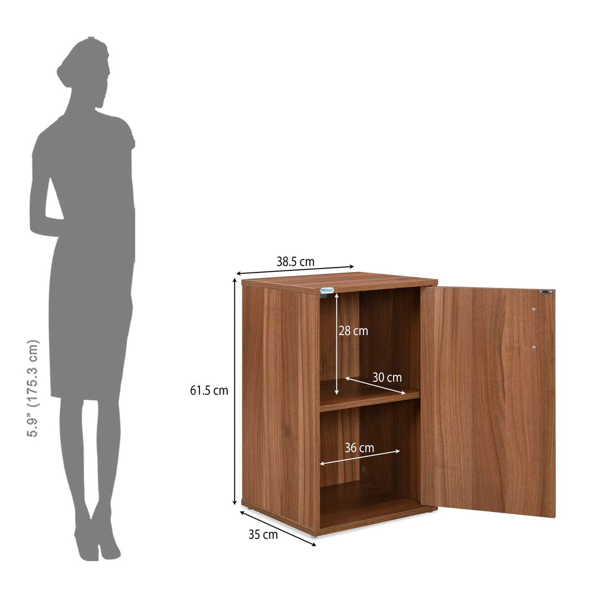 Magnus 2 Door Shoe Cabinet with Small Storage Tower- Lyon Walnut