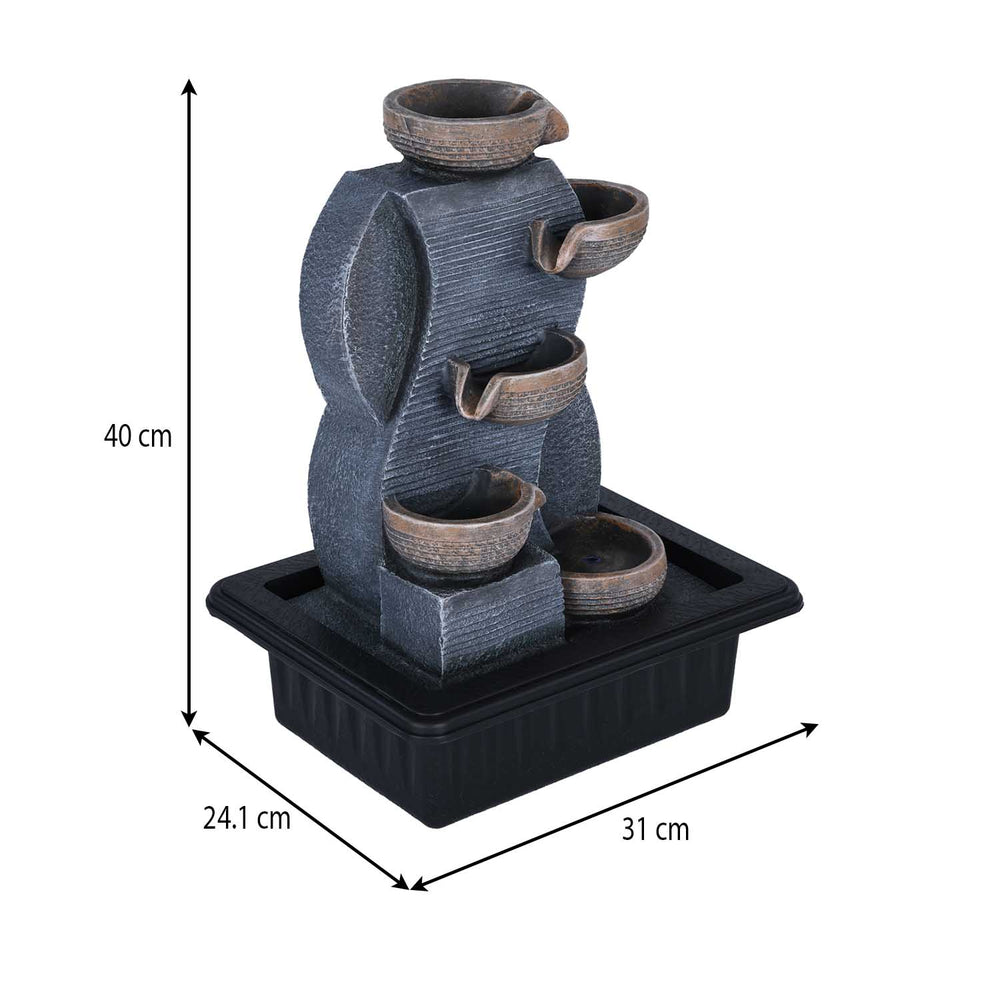 Decorative Five Pots Water Fountain- Grey & Black