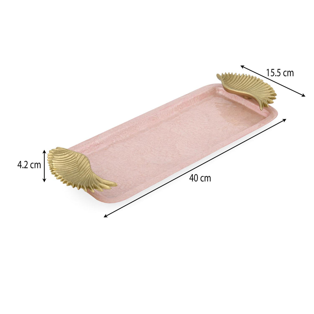 La Rosa Rectangular Tray with Wings Handle- Pink & Gold