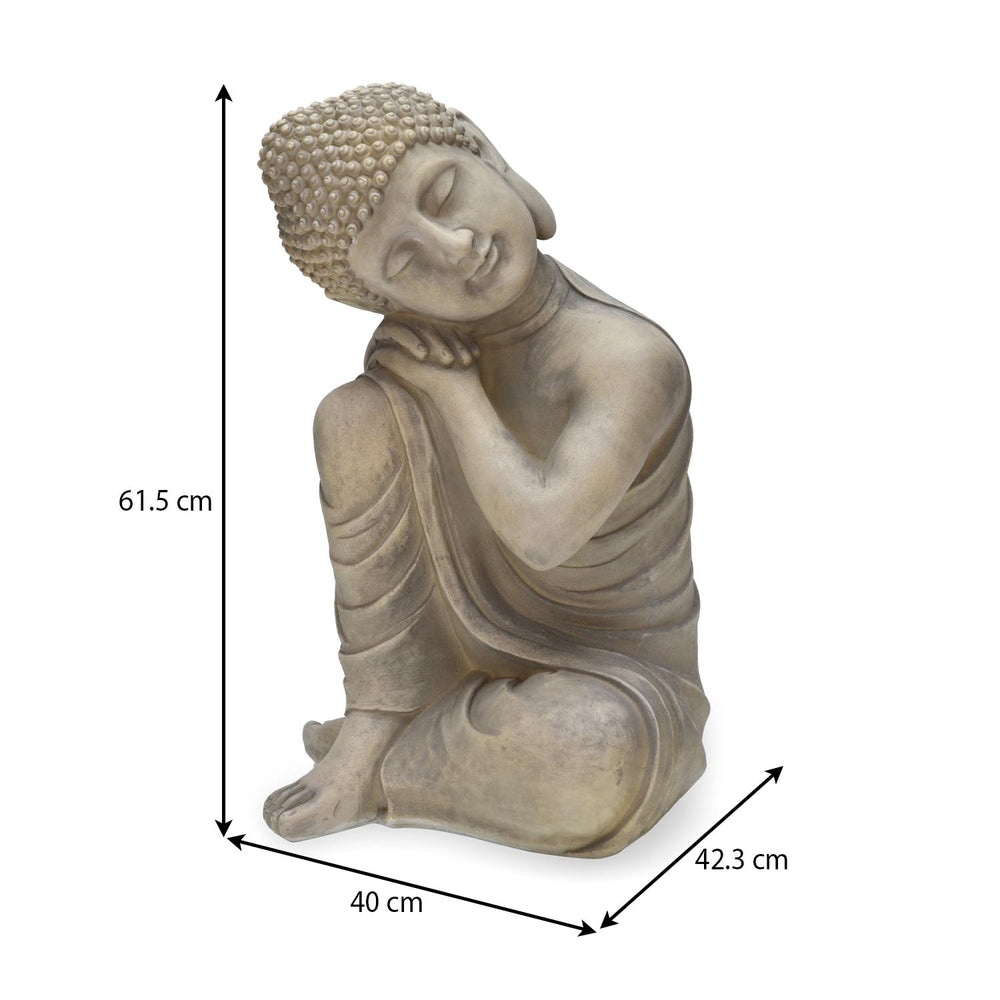 Buddha Resting On Knee Polyresin Outdoor Showpiece- Grey