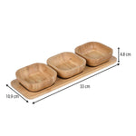 Bamboo Serving Plate with 3 Bowls- Beige