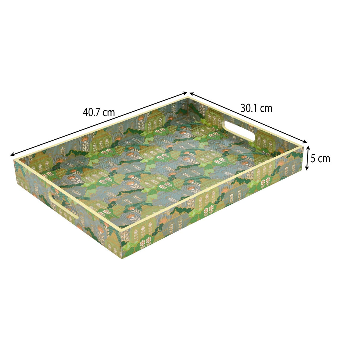 Decorative Serving Tray with Handle- Green