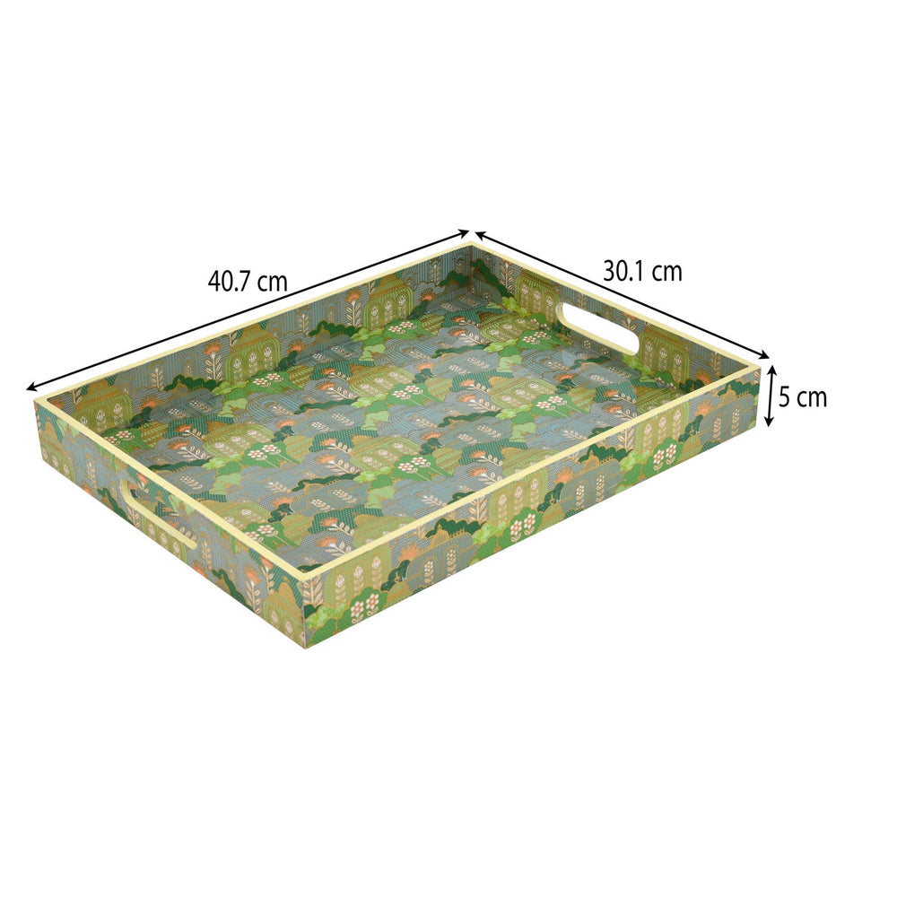 Decorative Serving Tray with Handle- Green