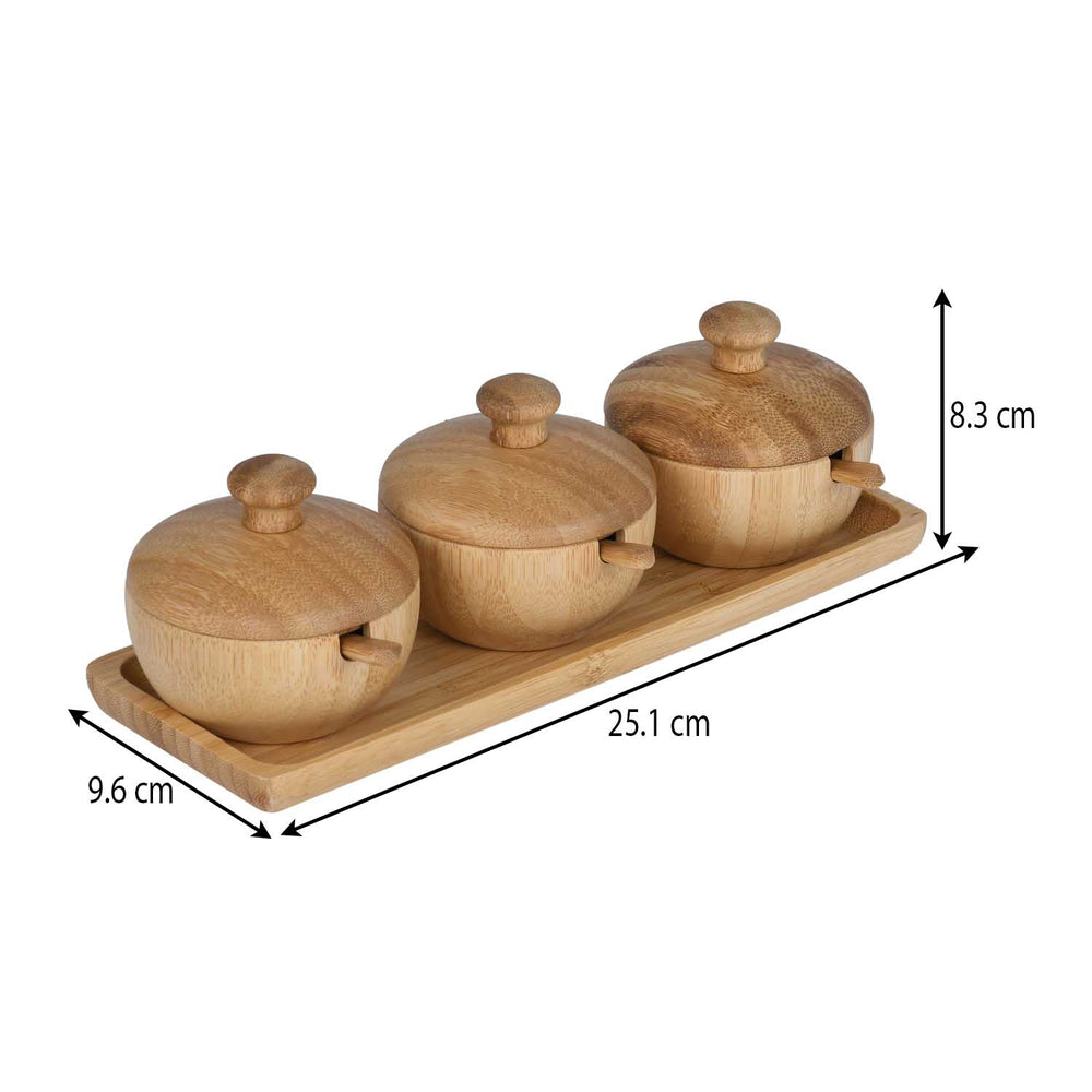 Bamboo Serving Bowls and Spoons Set of 3 with Lid- Beige