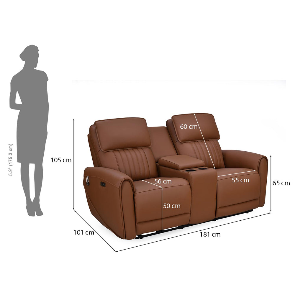 Earthyn 2 Seater Electric Recliner with Console- Chestnut Brown