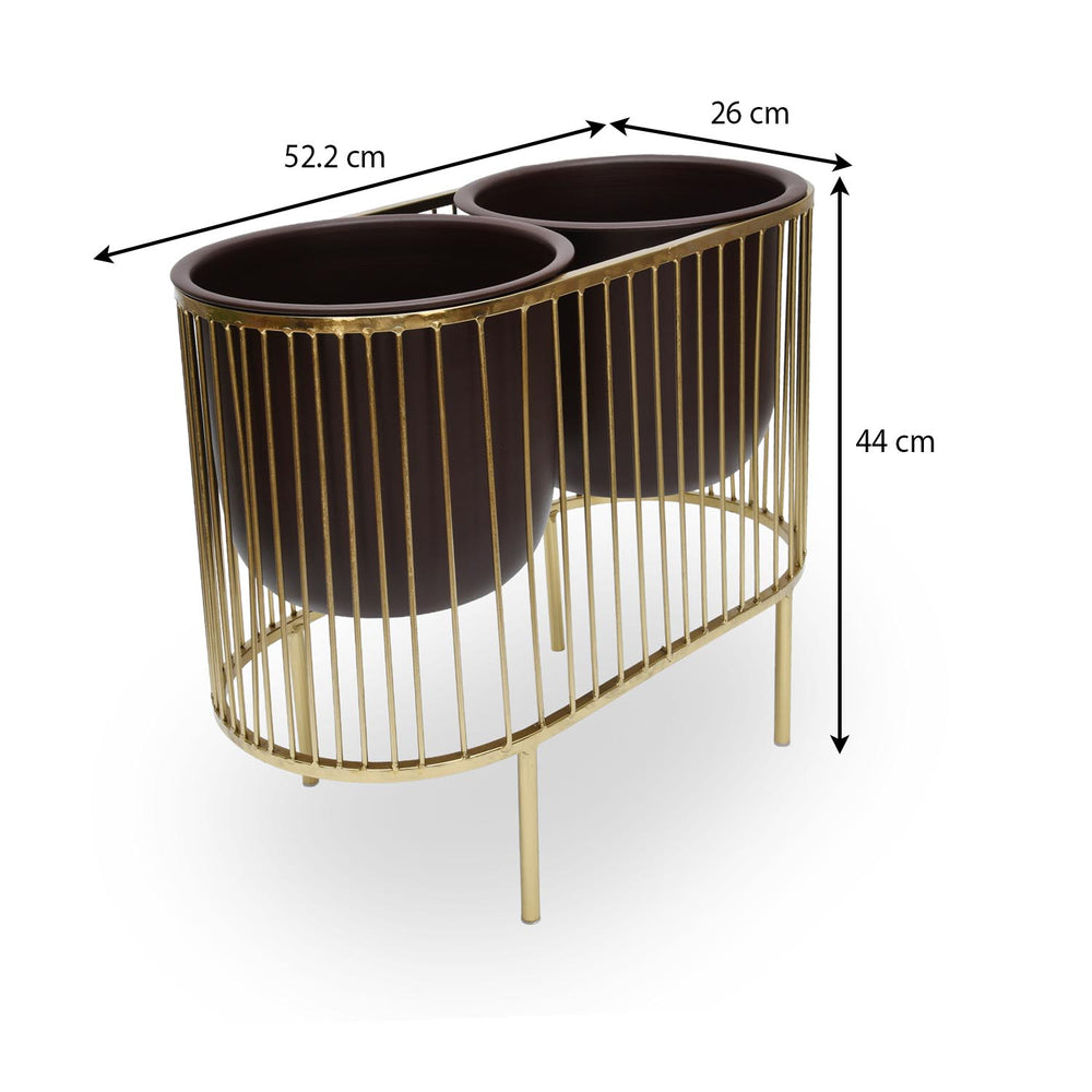 Two Pot Metal Planter- Gold & Brown