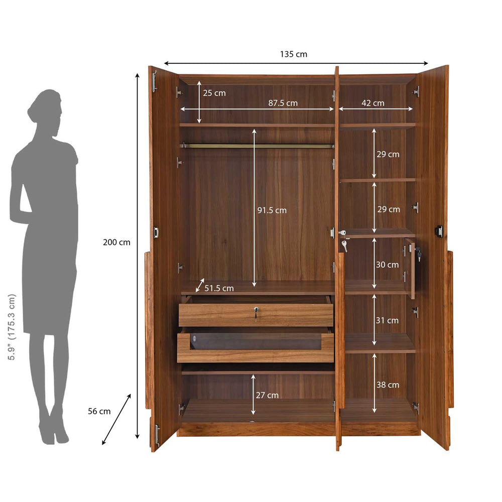 Linea 3 Door Wardrobe- Honey Walnut