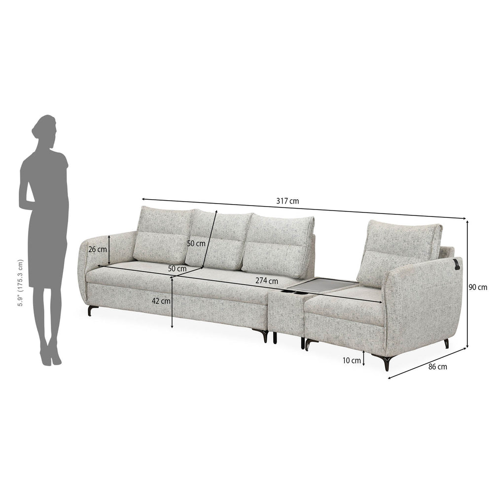 Infinia 3+1 Seater Fabric Sofa Set with Triangle Console- Off White