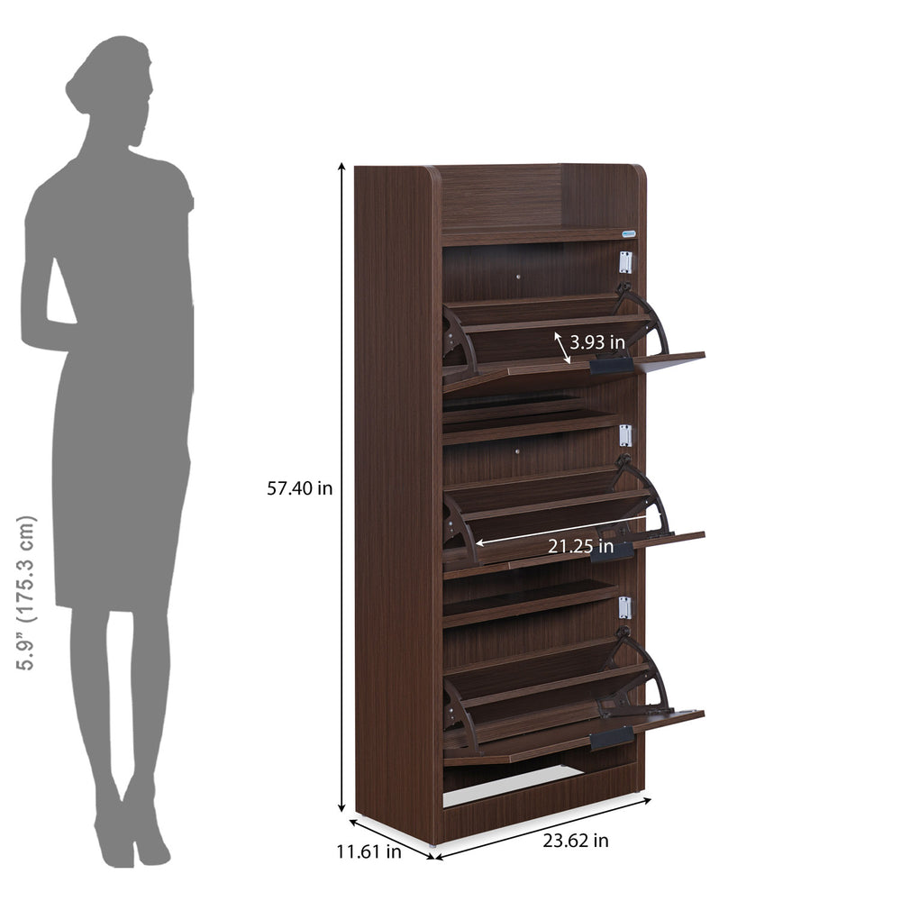 Selena 3 Tier Tilt-Out Shoe Cabinet- Legno Oak Dark