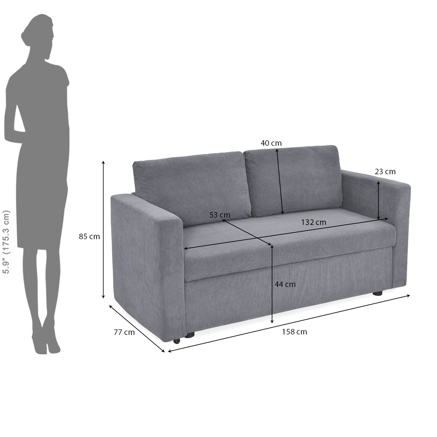 Flip 2 Seater Sofa Cum Bed- Grey