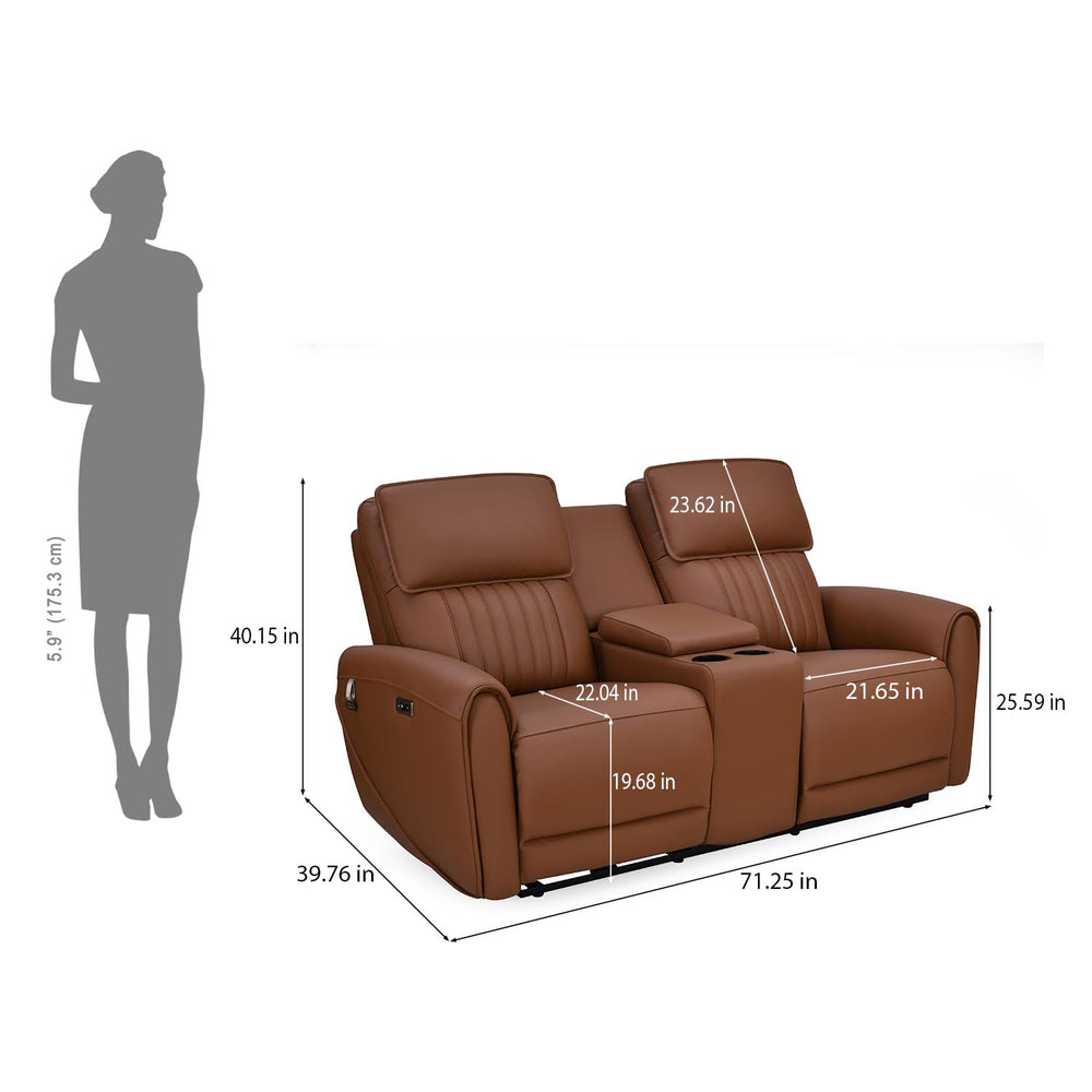 Earthyn 2 Seater Electric Recliner with Console- Chestnut Brown