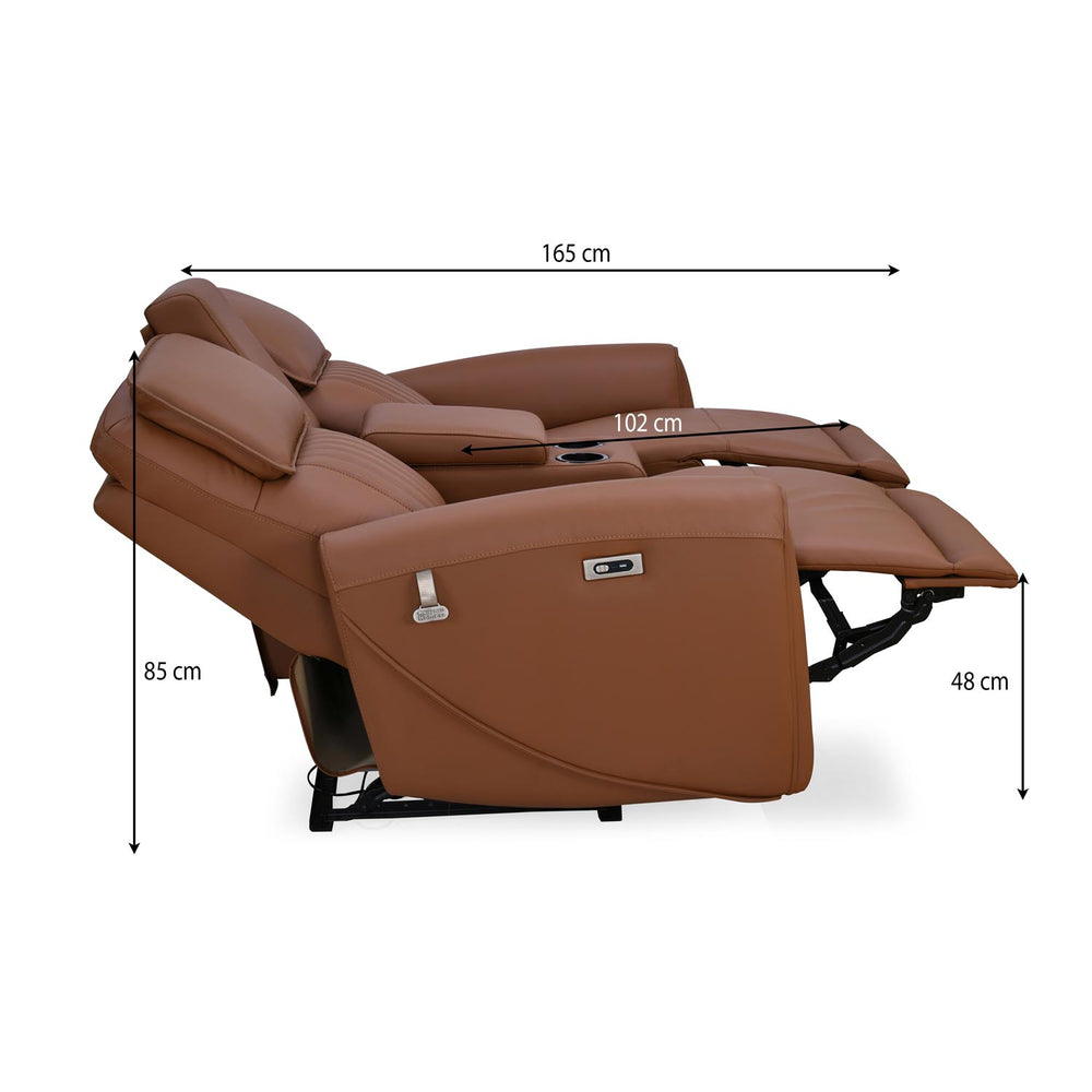 Earthyn 2 Seater Electric Recliner with Console- Chestnut Brown